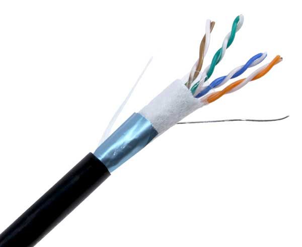 Outdoor CAT 5E Shielded Direct Burial with Waterblock Tape - Exposed Wires and Tape